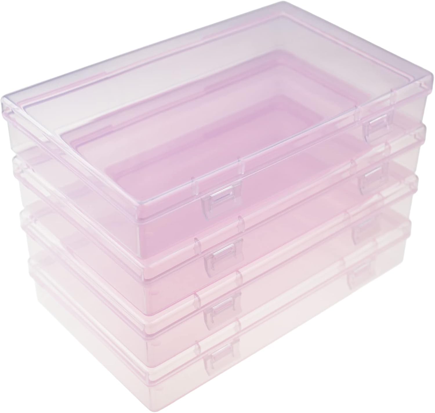 4 cajas rectangulares de plástico con tapas con bisagras para objetos pequeños y otros proyectos de manualidades (rosa, 7.1 x 4.3 x 1.2 pulgadas)