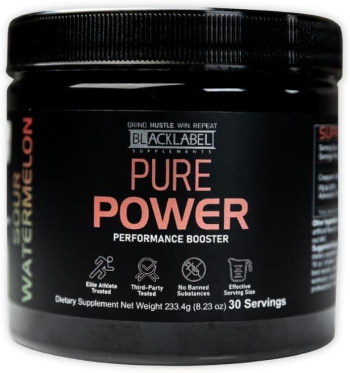 BLACKLABEL Supplements – Pure Power – Suplemento dietético preentrenamiento – Potenciador de rendimiento – Sin estimulantes – Constructor muscular –