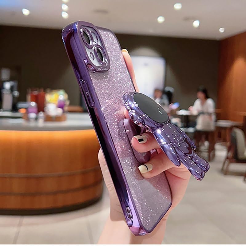 Spevert Funda de lujo con purpurina para iPhone 15 con bonito soporte de astronautas protección militar contra caídas protección completa de lente