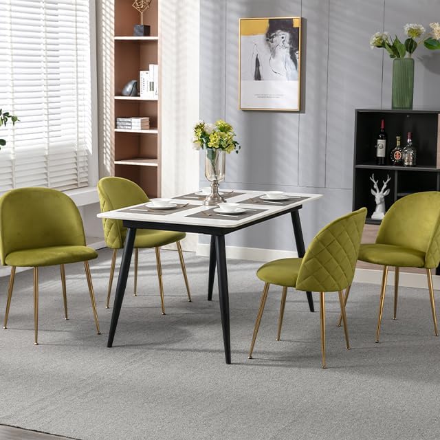 ZHENGHAO Juego de 2 sillas de comedor de terciopelo, sillas de comedor modernas, sillas laterales sin brazos con patas doradas, sillas de cocina