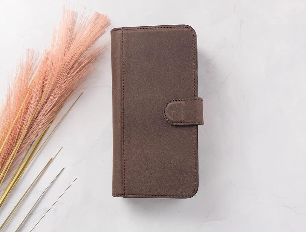 Funda de piel auténtica de alta calidad hecha a mano para iPhone 11 Pro Max de 6.5 pulgadas, tarjetero doble, funda magnética desmontable, función