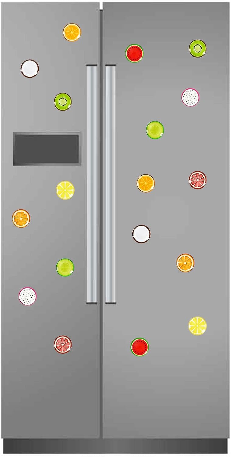 Whaline Imanes redondos para refrigerador de frutas, 18 unidades, imanes de cristal para nevera, coloridos, naranja y limón, calcomanías magnéticas