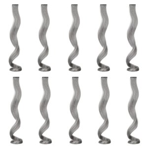 10 extensiones de cabello de colores con reflejos para fiesta, color gris claro, rizado, ondulado, postizo con clip en rayas sintéticas para niños, 10 extensiones de cabello de colores con reflejos para fiesta, color gris claro, rizado, ondulado, postizo con clip en rayas sintéticas para niños,