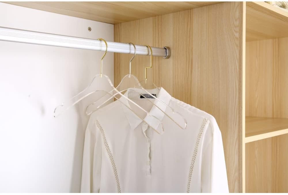 YBM Home Perchas transparentes de acrílico de calidad hechas de acrílico transparente para un aspecto y sensación lujosos en el armario, perchas de
