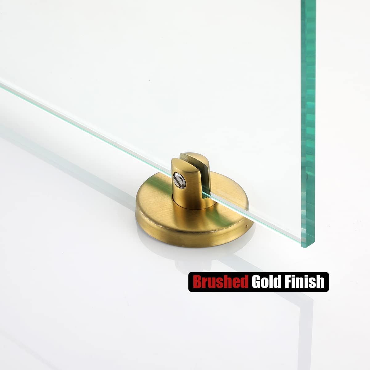 JQK Estante de vidrio para baño dorado, almacenamiento de ducha de vidrio templado de 20 por 5 pulgadas, montaje de pared dorado cepillado de acero
