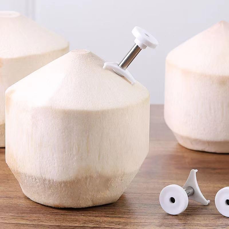 4 unids perforador de agujero de coco de acero inoxidable perforado de coco fácil y conveniente herramienta de apertura de coco con coco blanco