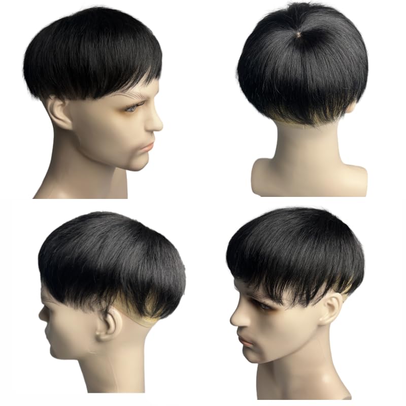 Anemone Jewelry Peluca de cabello humano para hombre, con clip de repuesto de poliuretano alrededor del cabello, extensiones de cabello masculinas