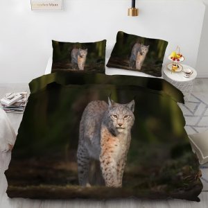 Funda de edredón de microfibra suave y 2 fundas de almohada de 20 x 36 pulgadas, estampado de lince, color marrón claro, funda de edredón con Funda de edredón de microfibra suave y 2 fundas de almohada de 20 x 36 pulgadas, estampado de lince, color marrón claro, funda de edredón con