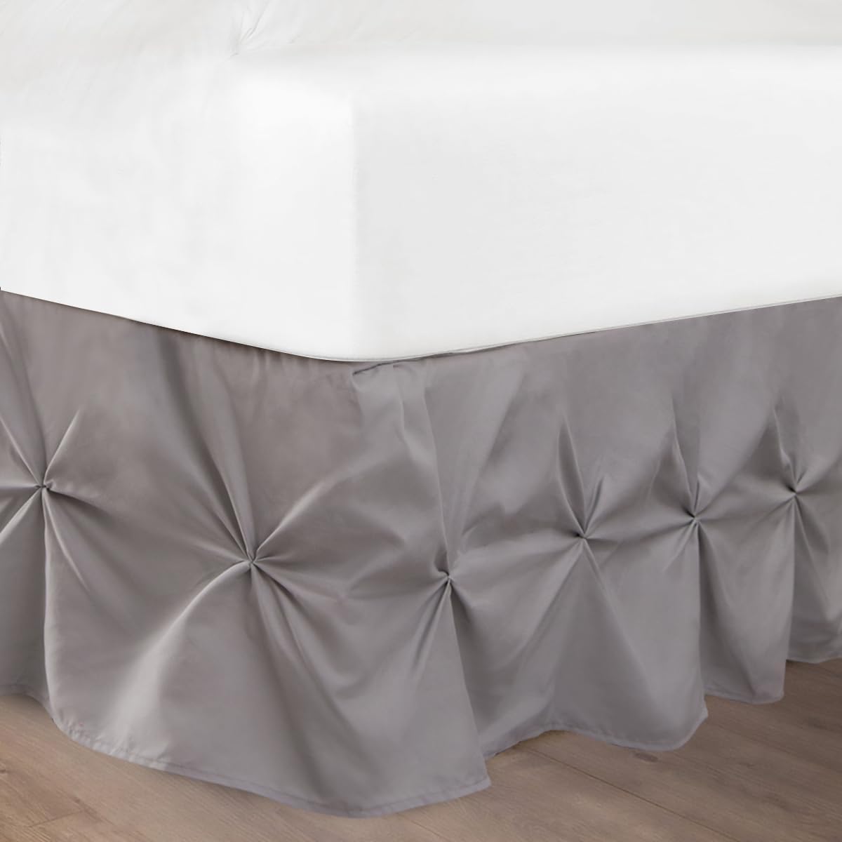 Holawakaka Falda de cama gris claro, tamaño individual, faldas de cama plisadas de 16 pulgadas de caída, falda de cama gris de microfibra prémium de