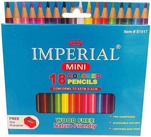 Imperial – Lápices de colores mini con sacapuntas respetuosos con la naturaleza, 18 unidades