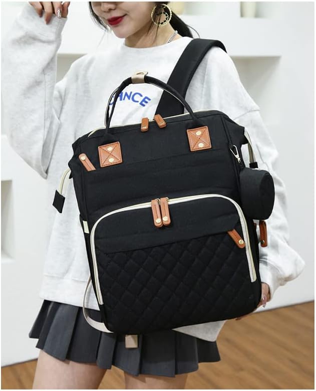 UISKOOPW Mochila para pañales, pañal para bebé, impermeable, bolsa de cambiador, mochila de viaje multifunción con correas para cochecito, Negro -,