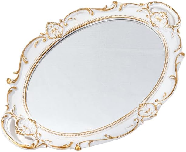 Espejos de baño para montaje en la pared, espejo de tocador de plástico, enmarcado, barroco, decorativo, barato, espejos de pared (blanco ovalado)