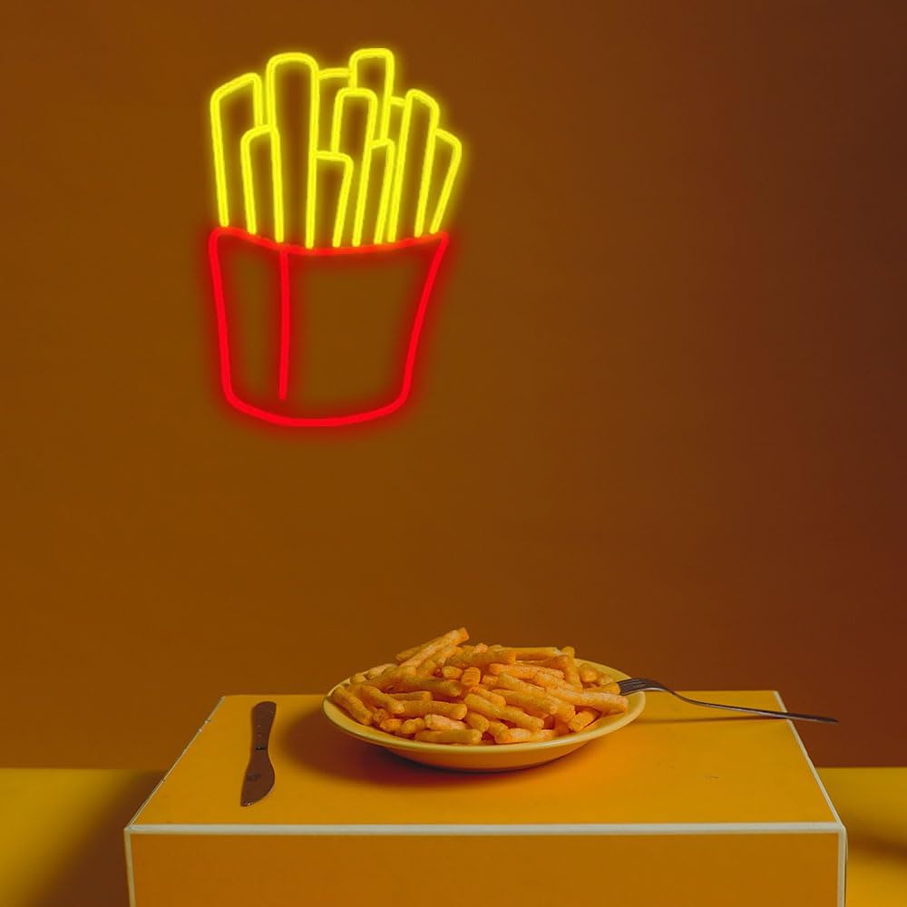 Letrero de neón de papas fritas para decoración de pared, letreros de luz LED personalizados para decoración del hogar y dormitorio, tamaño 15.0 in