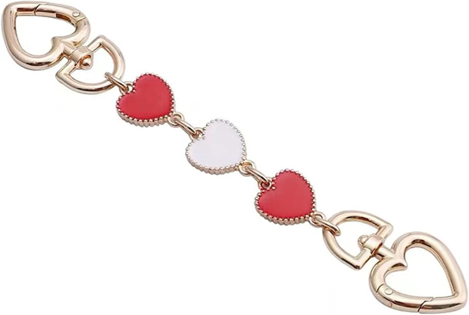 LOHGOU Correa de cadena para monedero, con dije de corazón, bolso de mano, cadena corta, extensor de correa de hombro (2 unidades, rojo, blanco,