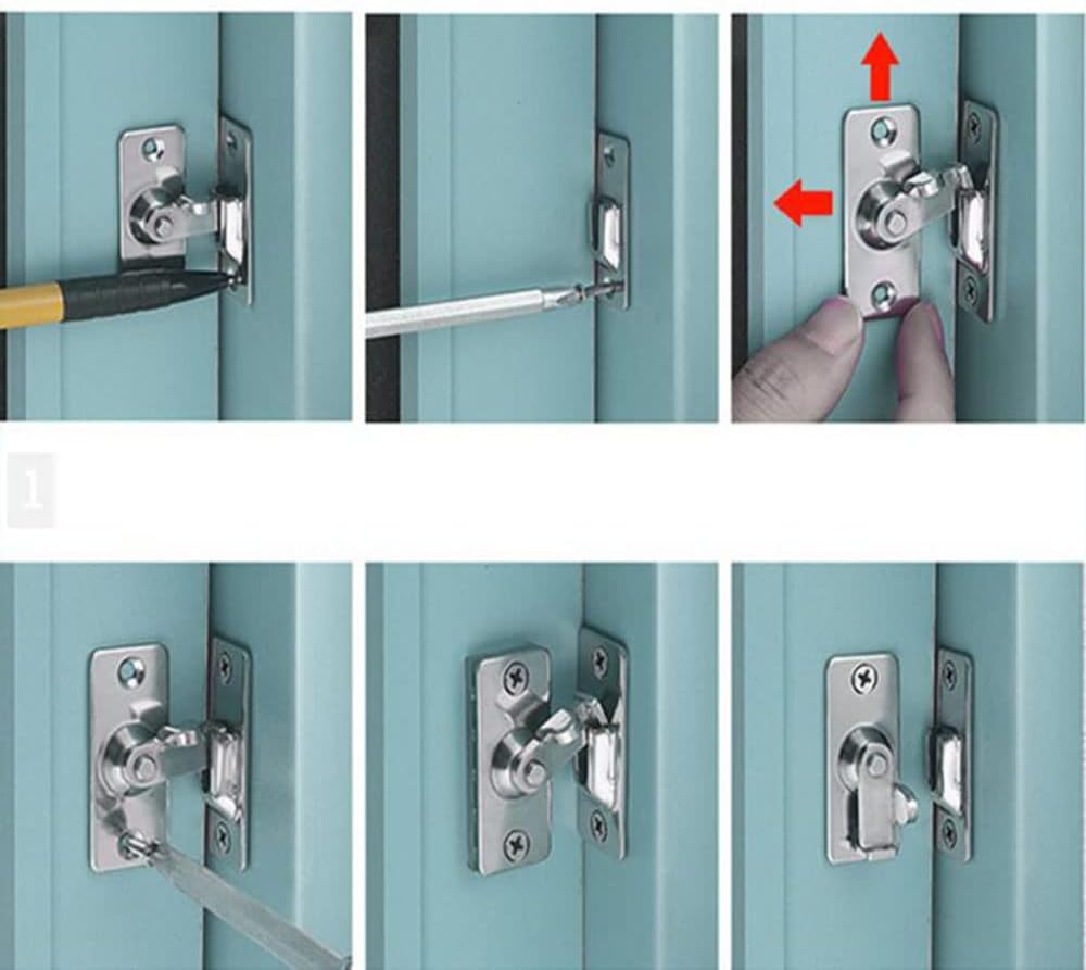 Cerradura de baño para puerta de granero pequeña, pantalla de bloqueo de puerta de bolsillo con tapa de puerta, gancho de bloqueo de ojo Cerradura