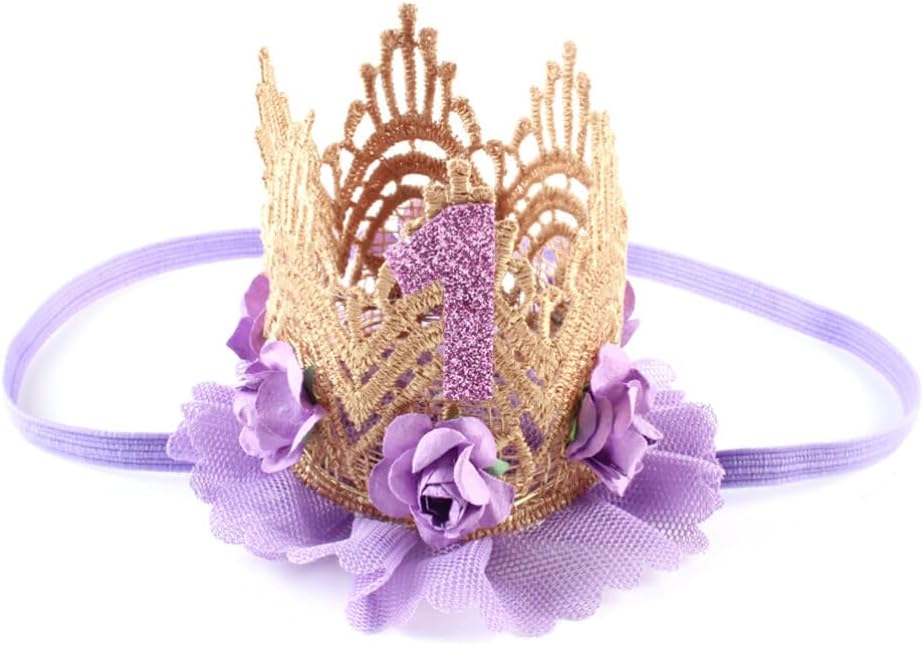 Veemoon Tiara cintillos para diadema con purpurina para el primer cumpleaños, sombrero de cumpleaños recién nacido, gorra de cumpleaños, sombrero de