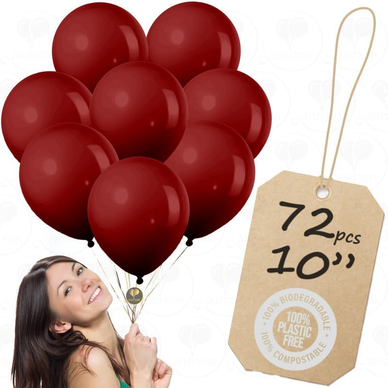 AFTERLOON Globos biodegradables, 72 unidades, color rojo ladrillo de 10 pulgadas, color mate grueso extra fuerte, flotador de helio, para baby