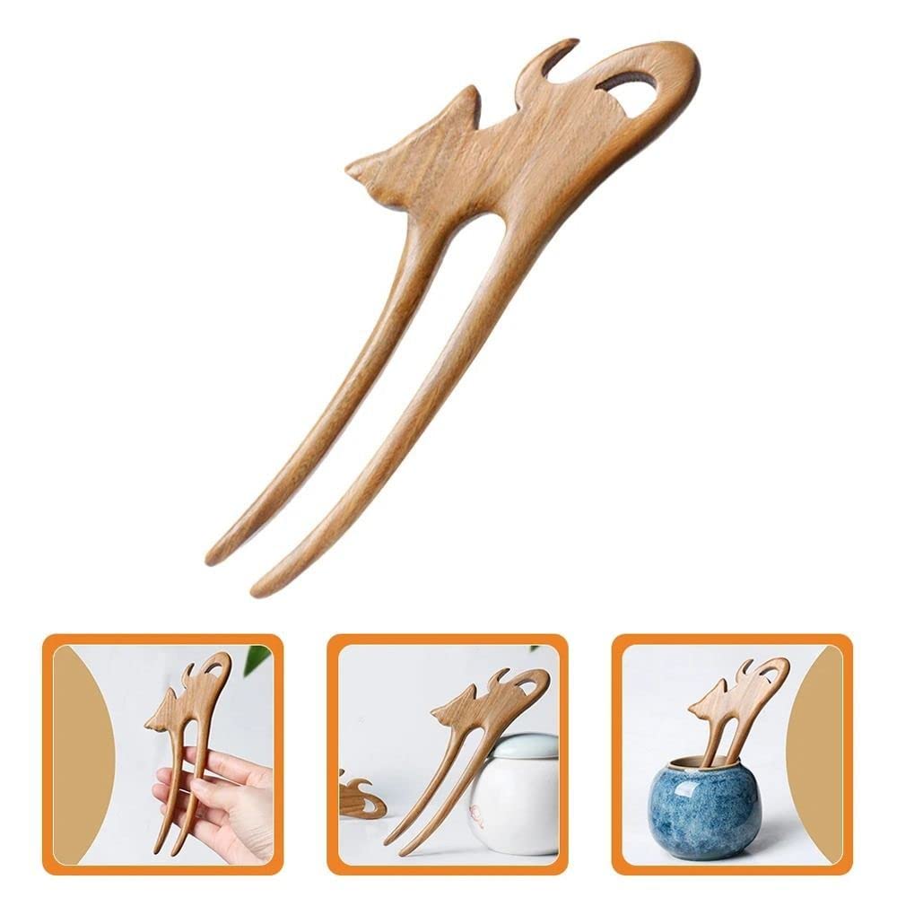 Palos de pelo de madera para gatos en forma de U, estilo chino, horquillas, horquillas, horquillas trenzadas, tocado retro (A)