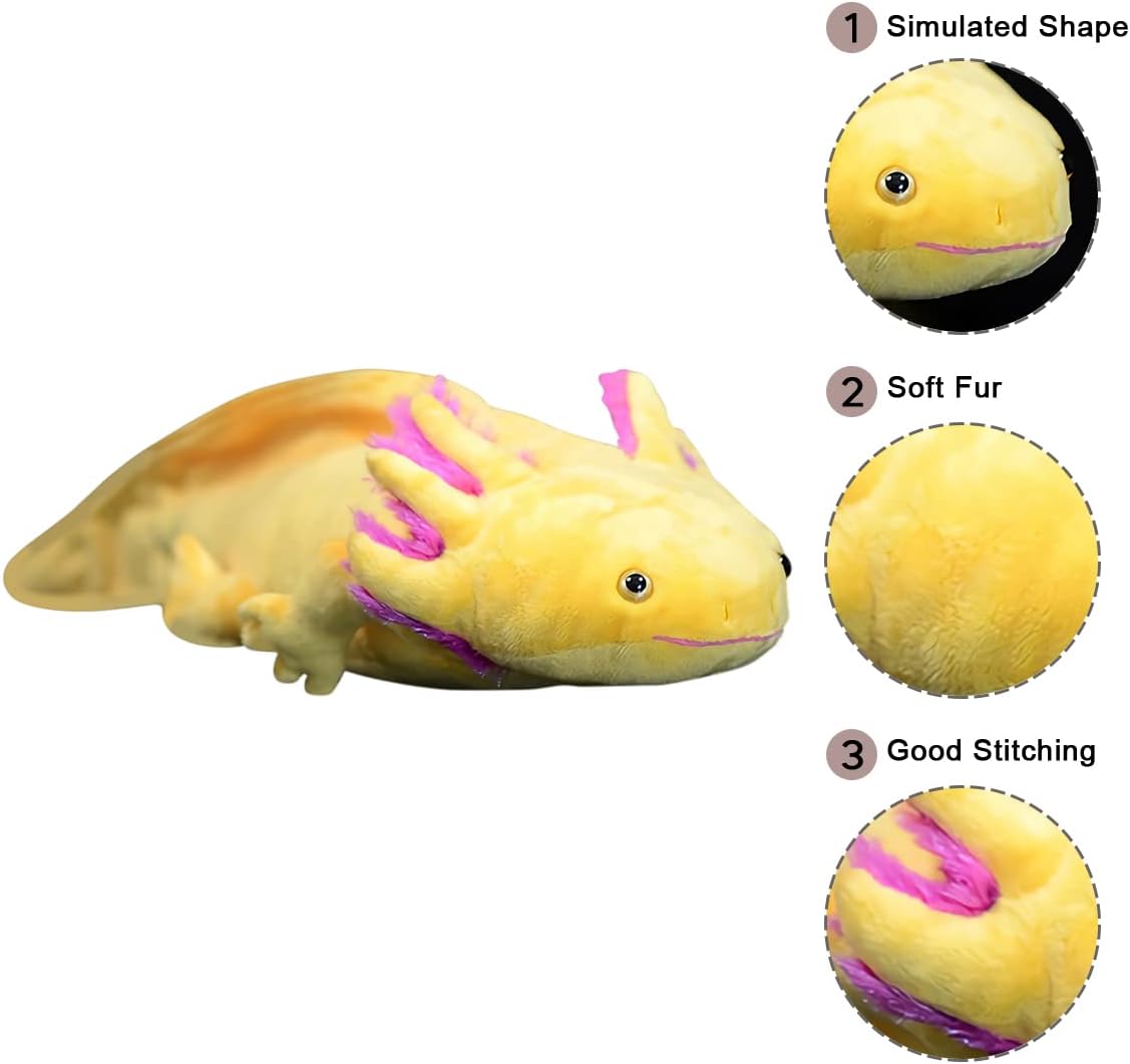 Nohito Juguete de peluche de ajolote de simulación de 19.6 pulgadas, peluche suave Kawaii de peluche de ajolote rosa (amarillo)