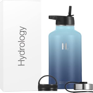 H2 Hydrology – Botella de agua deportiva de 18, 22, 32, 40 o 64 onzas con 3 tapas, termo de acero inoxidable de doble pared con aislamiento al vacío H2 Hydrology – Botella de agua deportiva de 18, 22, 32, 40 o 64 onzas con 3 tapas, termo de acero inoxidable de doble pared con aislamiento al vacío