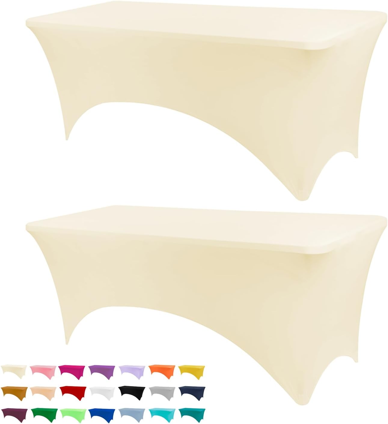 BDDC Fundas de mesa para mesas de 6 pies, paquete de 2, fundas de mesa de elastano de 6 pies, manteles rectangulares de 6 pies color marfil para