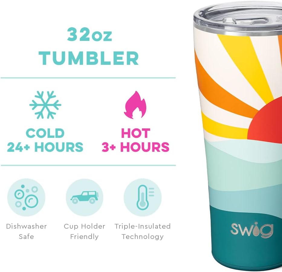 Swig Life Vaso triple aislado de 32 onzas, apto para vasos, apto para lavavajillas, acero inoxidable, doble pared, taza de café de viaje sellada al