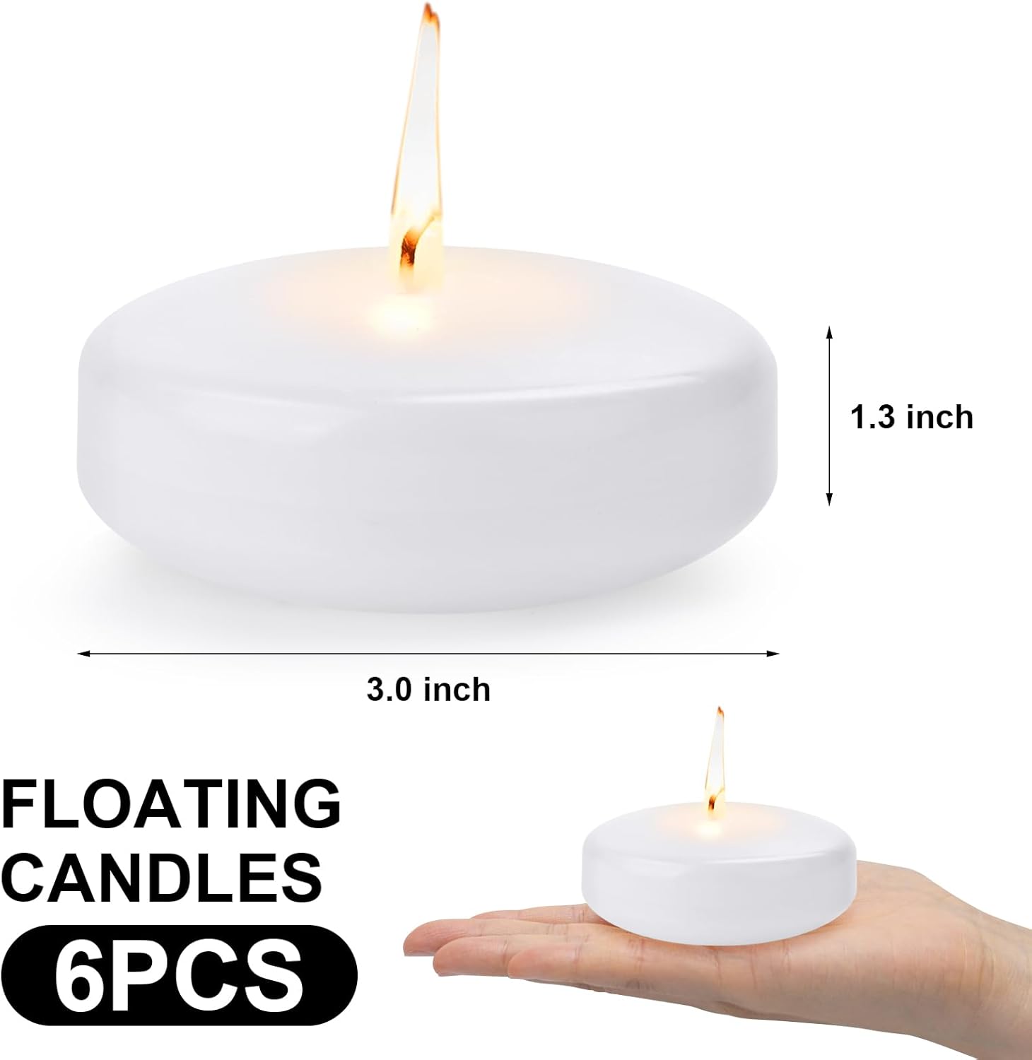 Velas flotantes blancas de 3 pulgadas, paquete de 1236 de 13 a 15 horas, cera sin perfume sin goteo para jarrones cilíndricos, centros de mesa en