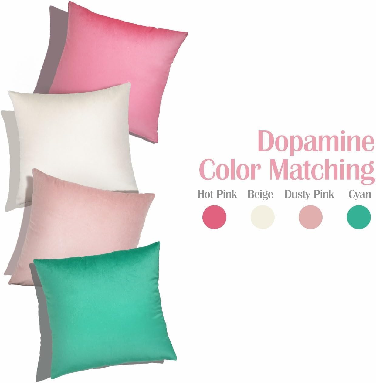 Fundas de almohada de terciopelo de 18 x 18 pulgadas, juego de 4 fundas de almohada cuadradas a juego suaves y multicolor modernas de color sólido