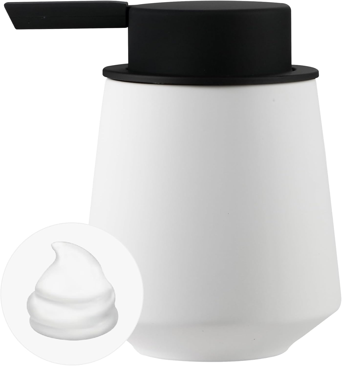 Dispensador de jabón espumoso, dispensador de jabón de manos de cerámica de 12 oz11.8 fl oz para baño, dispensador de jabón líquido pequeño blanco