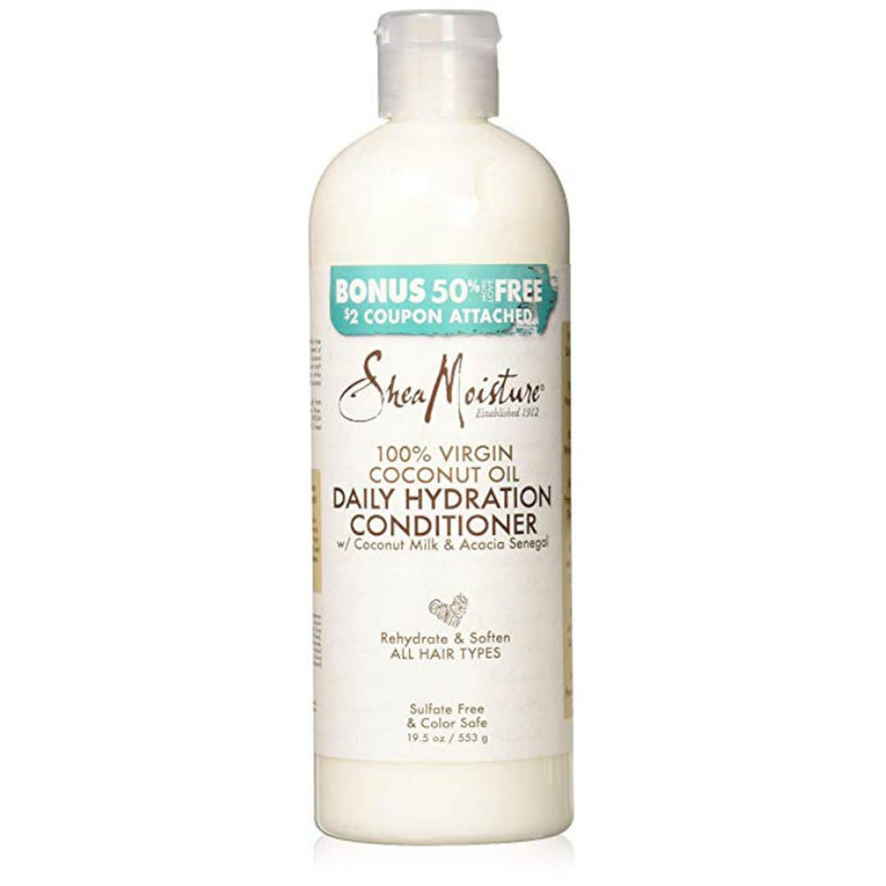 SheaMoisture Acondicionador hidratante diario para todo tipo de cabello, aceite de coco 100% virgen, sin sulfato, 19.5 oz.