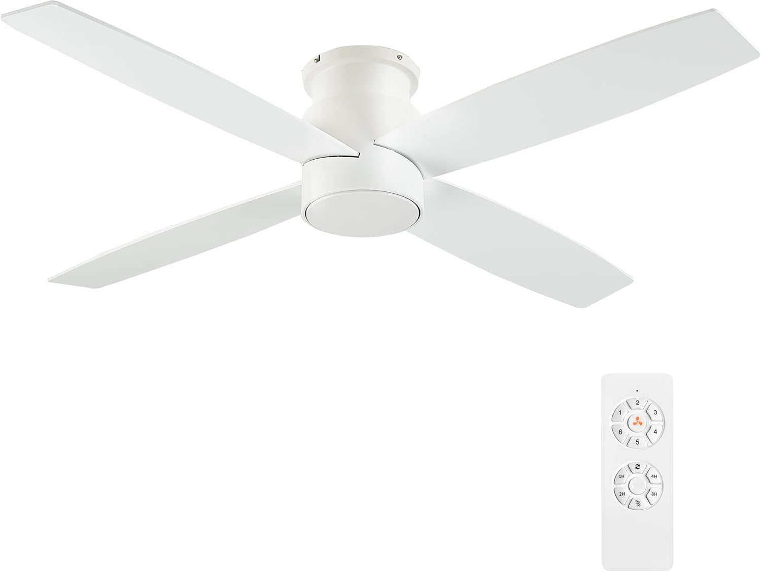 WINGBO Ventilador de techo CC de montaje empotrado de 52 pulgadas sin luces, 4 aspas reversibles, motor de CC ultra silencioso de 6 velocidades,