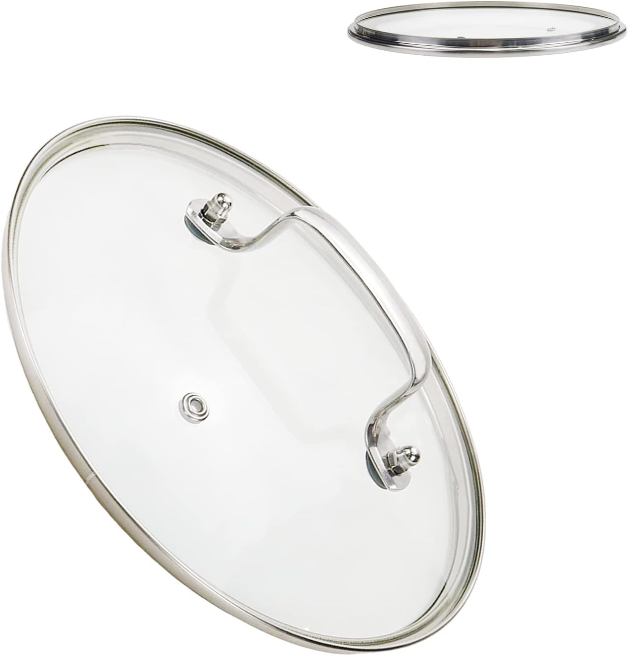Geesatis Tapa de vidrio para olla de 8 pulgadas, tapa de vidrio templado, borde de acero inoxidable y asas, tapas universales que soportan 356 F