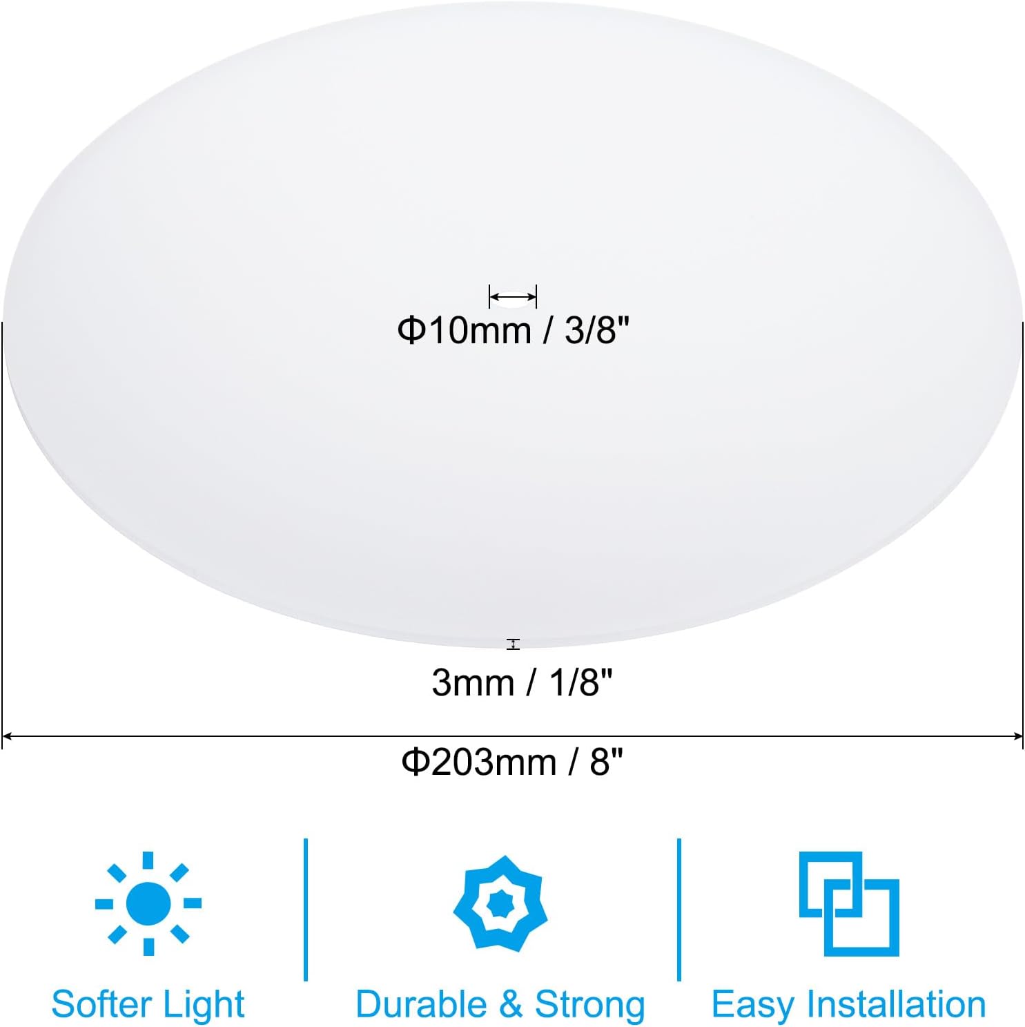 PATIKIL Difusor de pantalla de lámpara, 8 pulgadas de diámetro con orificio central de 38 pulgadas para pantallas de tambor, colgantes de luz, se