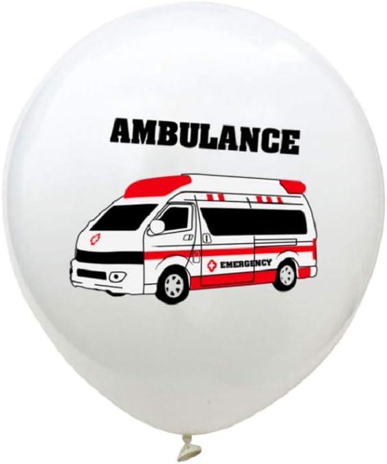 15pcs Globos de látex Ambulancia Vehículo Impresión Globos Globos Confeti para Niños Cumpleaños Fiesta Favores – Azul y Rojo