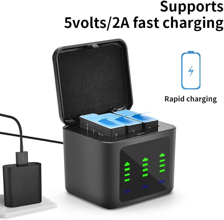 Batería recargable de repuesto para Gopro Hero 9Hero 10Hero 11 Black Camera Paquete de 3 baterías y cargador USB de 3 canales Combo