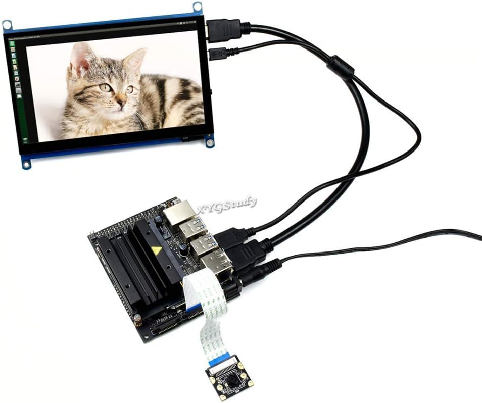 Jetson Nano Developer Kit (B01) Pequeña computadora potente para placa de desarrollo de IA + pantalla LCD IPS táctil HDMI de 7 pulgadas, micro