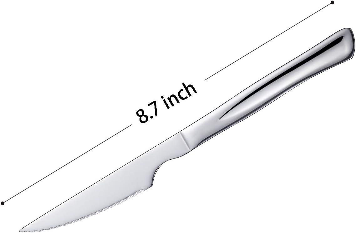 Juego de cuchillos de carne plateados, juego de 6 cuchillos de cocina de acero inoxidable y cuchillos de cocina, cuchillos de carne dentados