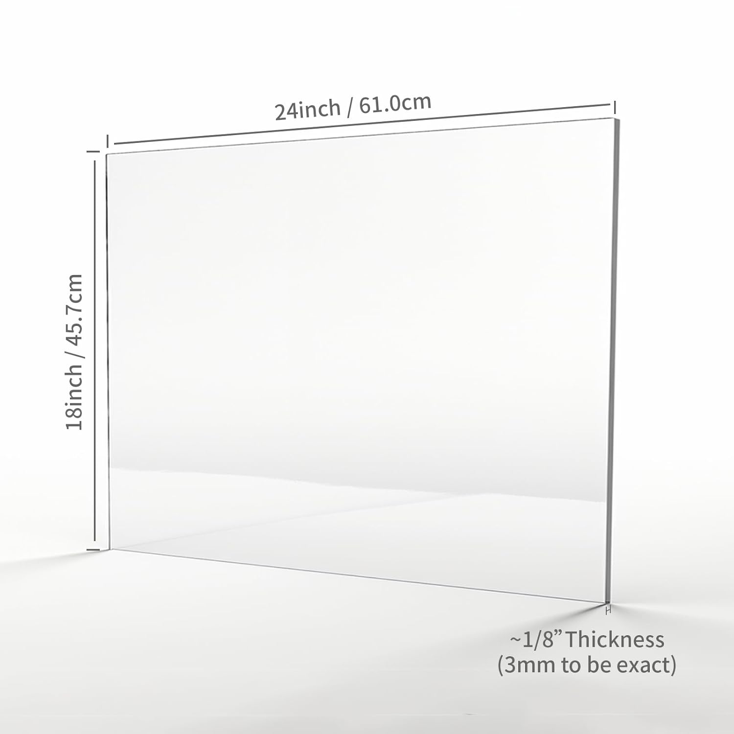 Hoja acrílica transparente de plexiglás fundido de 24 x 18 pulgadas, panel cuadrado de 18 pulgadas de grosor (0.118 in), panel de placa de plexiglás