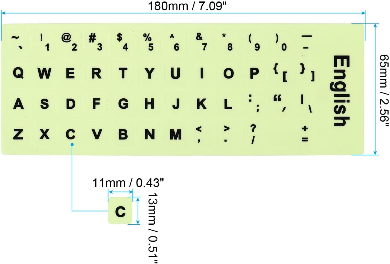 PATIKIL Calcomanías inglesas para teclado que brillan en la oscuridad, cubierta universal luminosa de repuesto para computadora de escritorio,