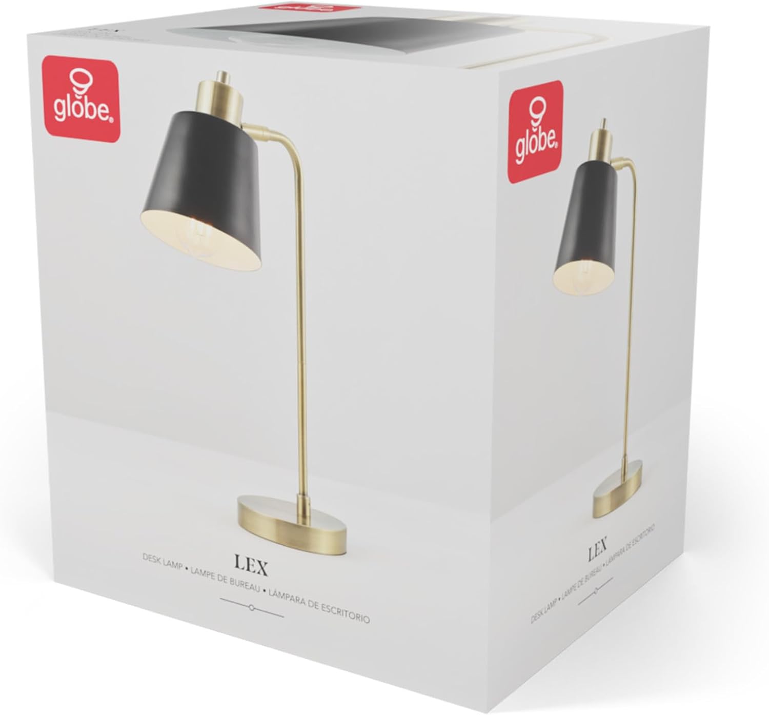 Globe Electric 61000055 Lámpara de escritorio de 18 pulgadas, acabado de latón mate, pantalla de metal negro mate, junta de pivote, interruptor