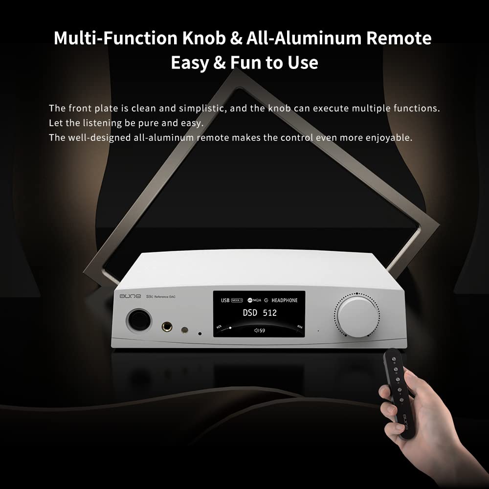 aune S9c Pro DAC con amplificador de auriculares, entrada de reloj de 10 MHz, 32 bits768 kHzDSD512MQA, chip de doble DAC, conector 6.35XLR4.4,