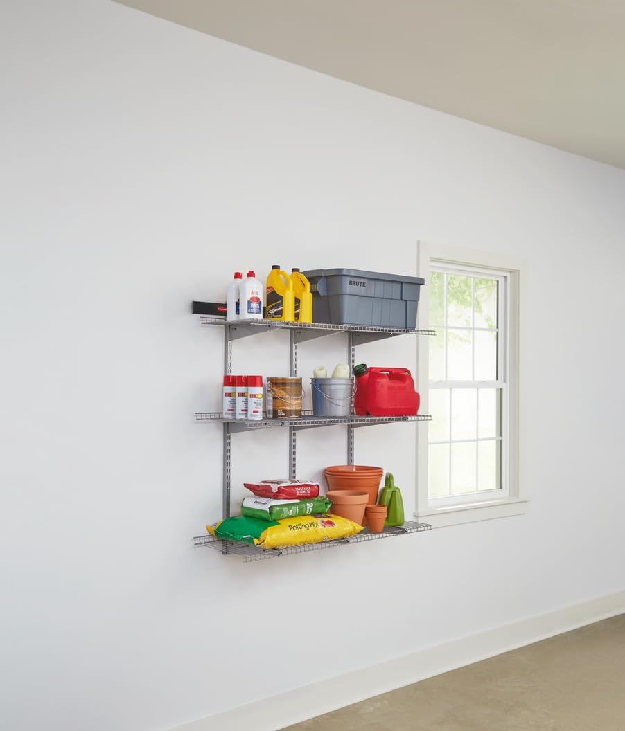 Rubbermaid Fasttrack Rail Storage – Kit de 3 estantes de 48 x 12 pulgadas, 350 libras por estante, para el hogar, garaje, cobertizoorganización de