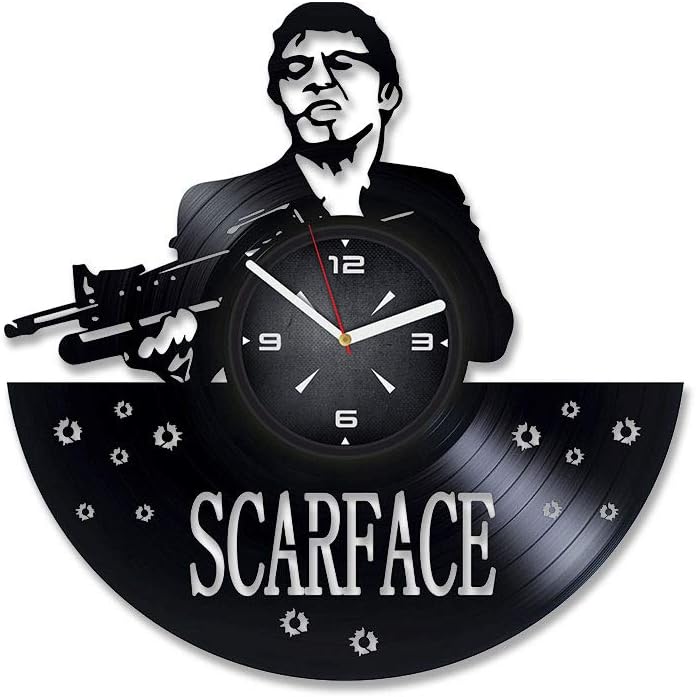 Reloj de pared de disco de vinilo Scarface. Decoración para dormitorio, sala de estar, habitación de los niños. Regalo para hombres o mujeres.
