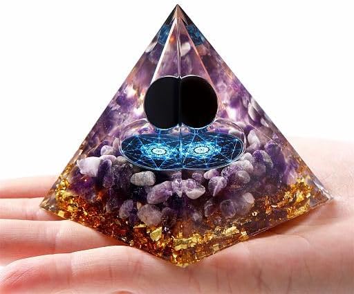 YATOJUZI Cristales de pirámide de orgón de 2.4 pulgadas, obsidiana, amatista, chakra, reiki, piedras preciosas de orgonita para energía positiva,