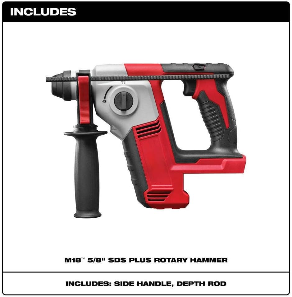 Para Milwaukee 2612-20 M18 18V 58 “SDS Plus Martillo giratorio con varilla de profundidad, con radio y luz