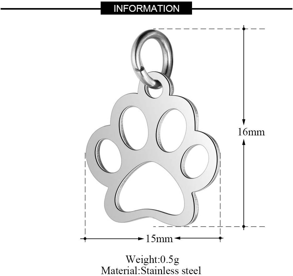 10 colgantes de acero inoxidable con diseño de huella de perro, diseño de huella de animales, para hacer joyas