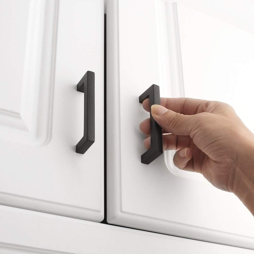 KOOFIZO Paquete de 20 tiradores de barra cuadrada maciza para gabinete, tirador negro para muebles, distancia para los tornillos de 3 pulgadas2.992