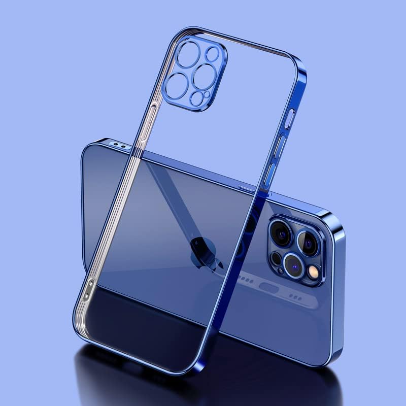 Funda chapada para iPhone 15 Pro Max de 6.7 pulgadas, parte trasera de TPU transparente, lindo marco galvanizado de lujo con protector de lente de