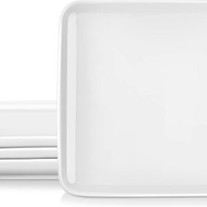 MALACASA Platos llanos de 10 pulgadas, platos llanos de color blanco marfil, juego de 4 platos cuadrados, platos de porcelana para cocina, banquete, MALACASA Platos llanos de 10 pulgadas, platos llanos de color blanco marfil, juego de 4 platos cuadrados, platos de porcelana para cocina, banquete,