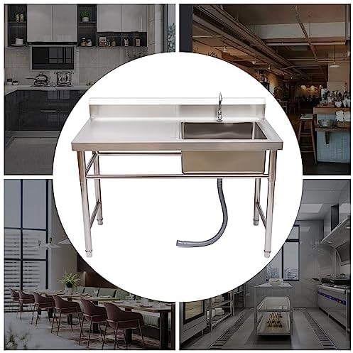 Fregadero de cocina comercial de 1 compartimento, fregadero de restaurante, tabla de drenaje de acero inoxidable con cuenco de drenaje grande y